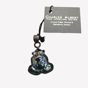 Charles Albert Fine Sterling Silver Green Dichroic Glass Frog Pendant 1 3/4"